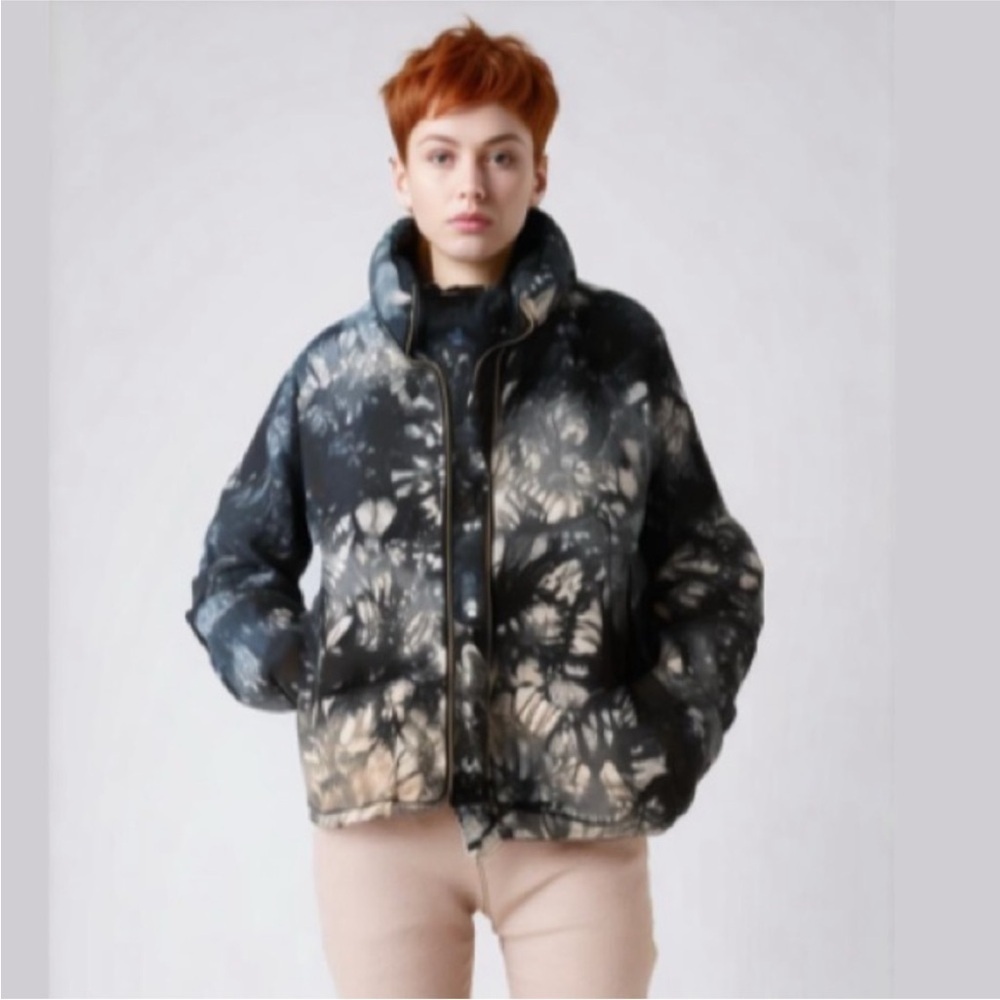 Anthropologie Cloth & Stone black/grey/ cream fabric puffer size medium